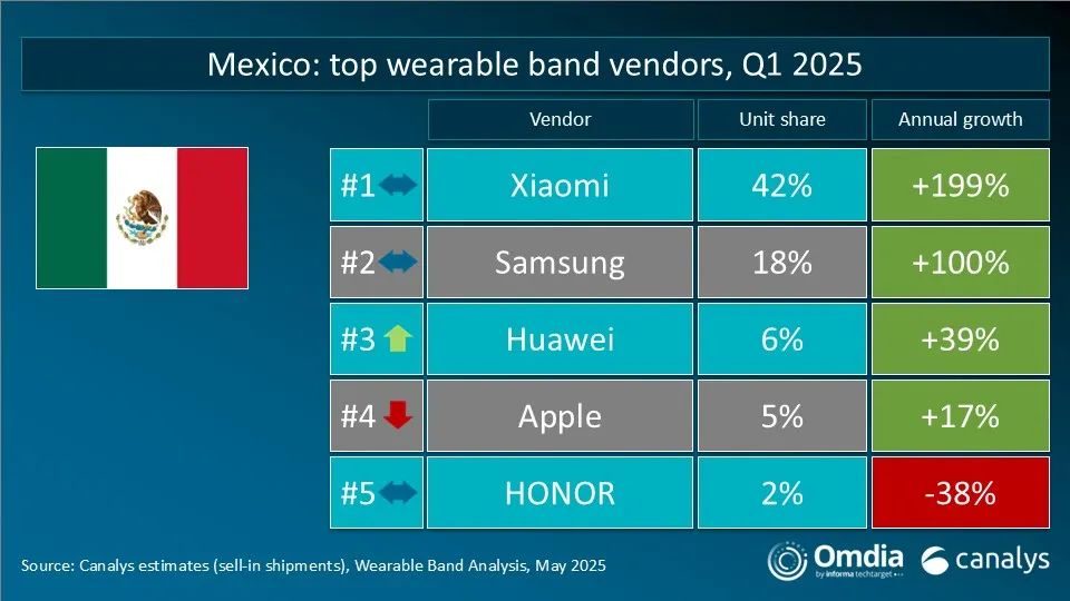 Canalys：2025年第一季度全球可穿戴腕带设备市场同比增长13% - 图片10