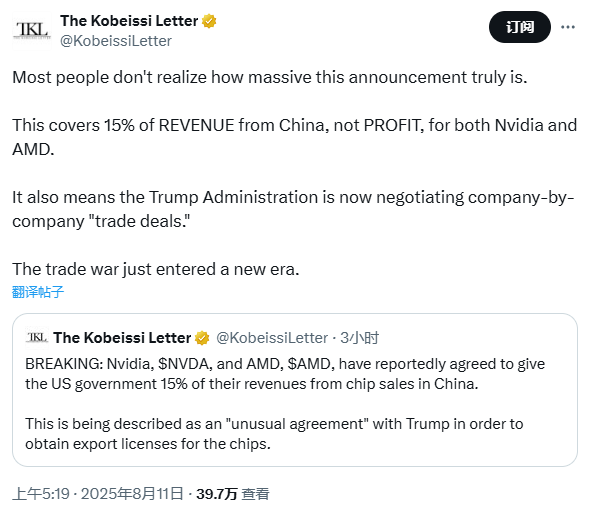 报道称：英伟达和AMD上缴15%的中国AI芯片收入，换取特朗普“放行” - 图片1