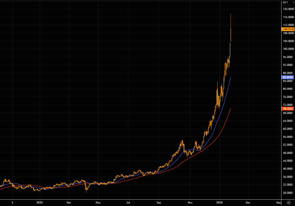 极致的狂热?白银一度暴涨14%至近118美元,此后涨幅回落至不到1% - 图片3