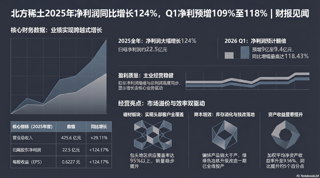 北方稀土2025年净利润同比增长124%，Q1净利预增109%至118% | 财报见闻 - 图片1