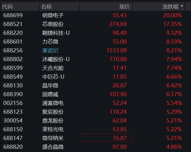 A股三大股指震荡上涨，芯片半导体拉升，寒武纪大涨9%，恒科指跌1%，科网股普跌 - 图片6