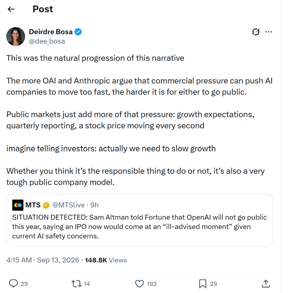 三巨头支持“放缓”、OpenAI推迟IPO!社区热议:“AI交易”周一遭暴击? - 图片5